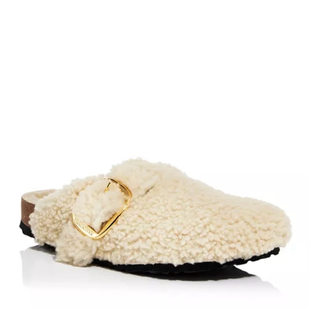 Birkenstock Shearling Mules with Gold Accent